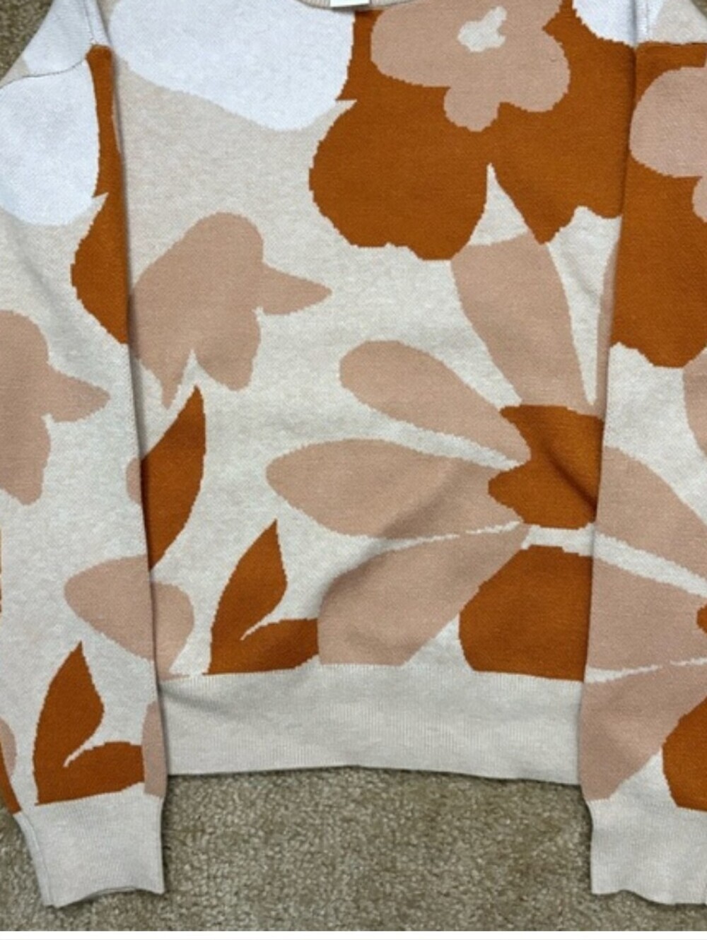 Cynthia Rowley Cream, Orange & Blush Floral Crewneck Sweater